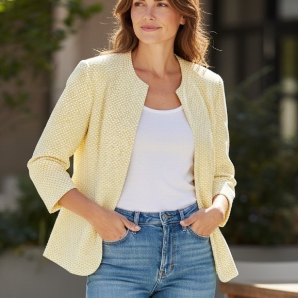 Talbots Pale Yellow Textured Open-Front Blazer